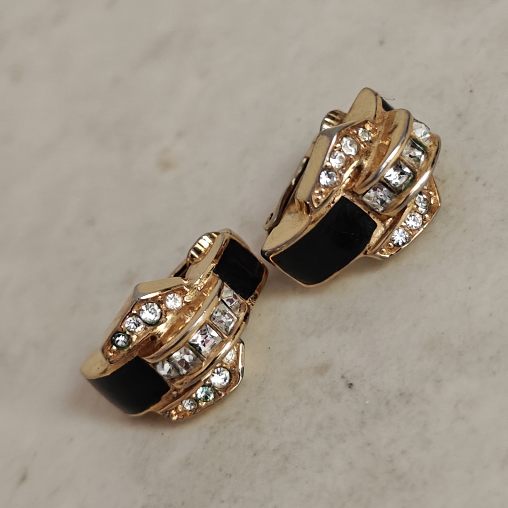 Vintage Dior Gold & Black Enamel Earrings